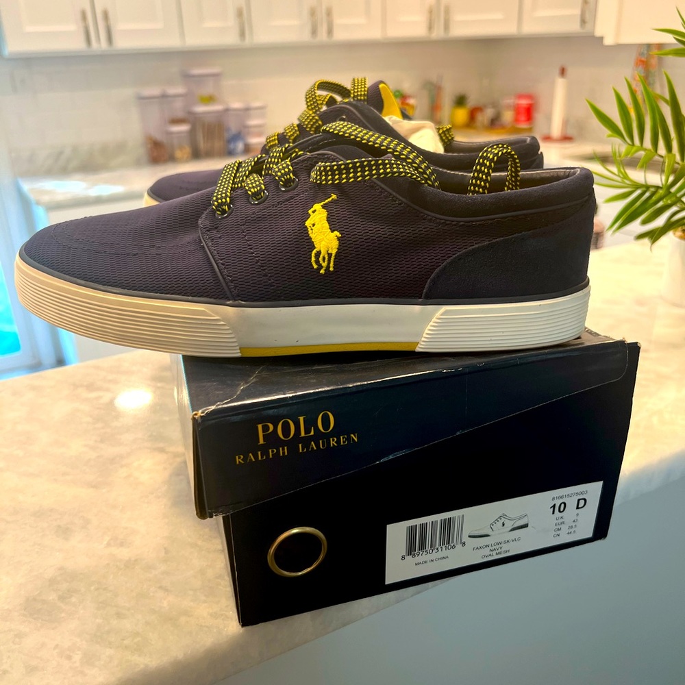 Brand new unworn Polo Ralph Lauren Faxon Low-SK-VLC Navy. Mens size 10